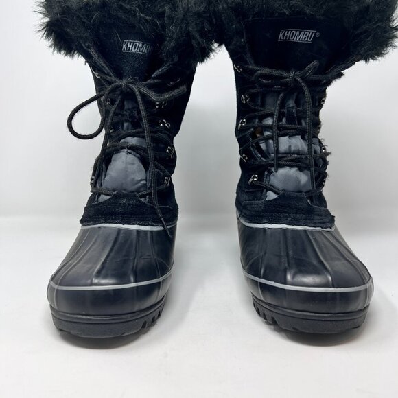 Khombu Nordic Women's Black Leather Waterproof Faux Fur Lace Boots Size 10 - Picture 3 of 6